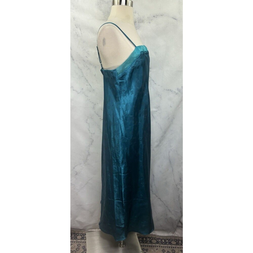 Vintage Nightgown Slip Dress M L Nightie Satin TEAL Blue BROCADE Whimsical fairy - Picture 12 of 14